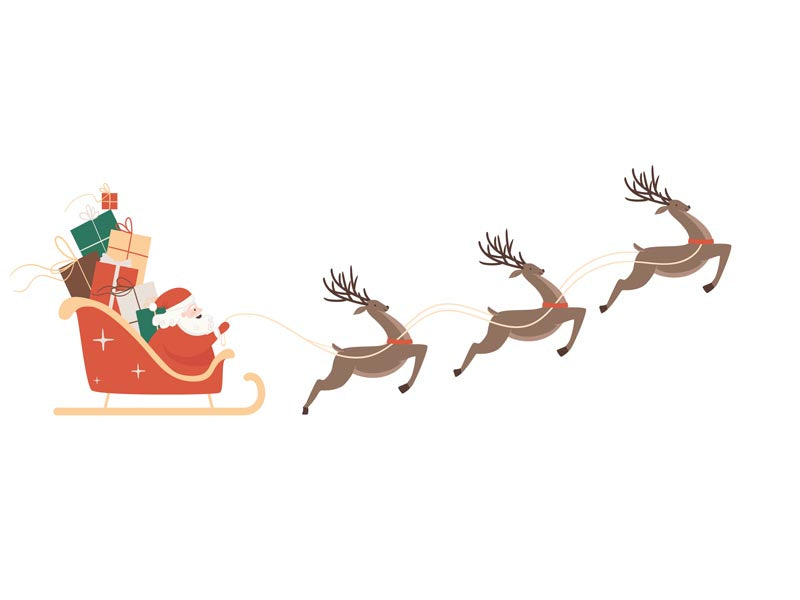 Santa Sleigh 2D illustrated card